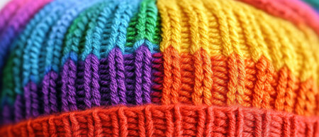 Brightly colored knitted sweater showcasing vibrant patterns and intricate texturesの素材