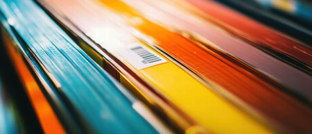 Shipping label close-up showcasing vibrant colors and clear barcode detailsの素材