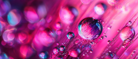 Close-up of water droplets glistening on blades of green grass at dawnの素材