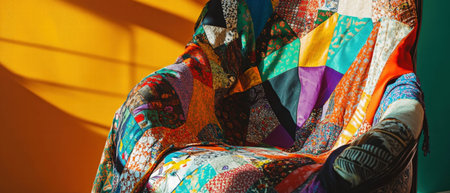 Vibrant scarves draped elegantly over a chair create a lively display of colorsの素材
