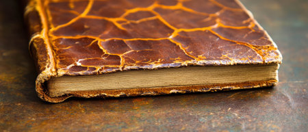 Cracked leather binding of a classic novel showcasing vintage wear and characterの素材