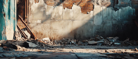 Demolition of an old wall revealed under soft lighting and cinematic anglesの素材