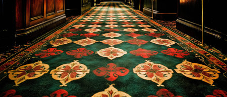 Intricate carpet patterns create a vibrant atmosphere in the gaming hallの素材