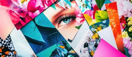 Vibrant fashion trend mood board showcasing bright colors and creative designsの素材