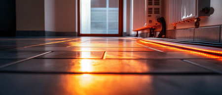Underfloor heating installation showcasing vibrant colors and soft lighting in a modern interiorの素材