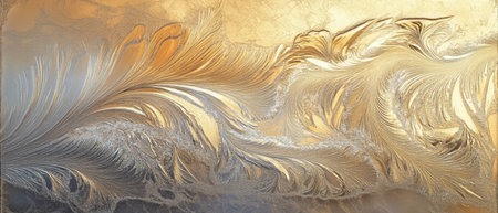 Intricate frost patterns adorn a window, creating a stunning winter spectacle of natureの素材