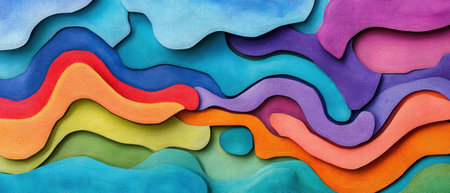 Vividly layered paper cutouts featuring contrasting colors and formsの素材