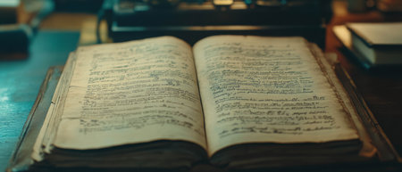 Mildewed pages visible in an ancient ledger revealing forgotten records and historyの素材