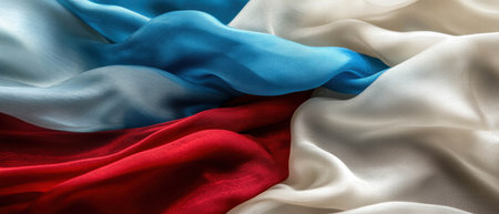 Luxurious silk fabrics flowing gracefully in vibrant colors under the gentle breezeの素材