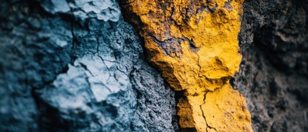 Textured bark of an ancient tree showcasing vibrant yellow and blue contrasts in natureの素材