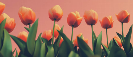 Bright tulips bloom against a soft pastel background creating a cheerful ambianceの素材