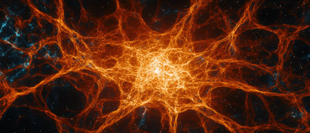 Bright cosmic overlay texture depicting vibrant energy in the dark void of spaceの素材