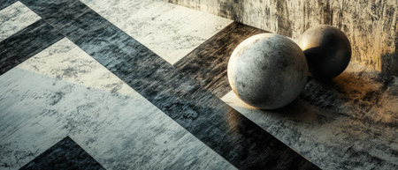 Textured surfaces with geometric patterns and contrasting materials showcase artistic designの素材