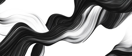 Digital black ink patterns create seamless curves on a white backgroundの素材