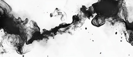 Seamless black ink pattern with oil repulsions against a white backgroundの素材