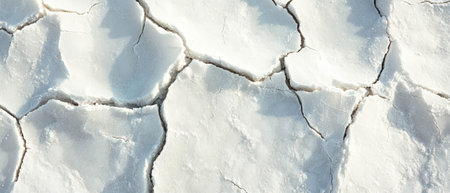 Cracked salt flats create a striking crystalline texture under bright sunlightの素材