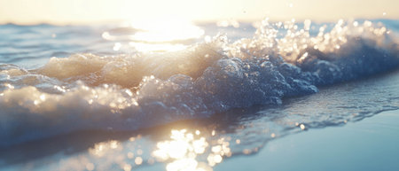 Enchanting azure waters shimmer under the sun with gentle waves at the shorelineの素材