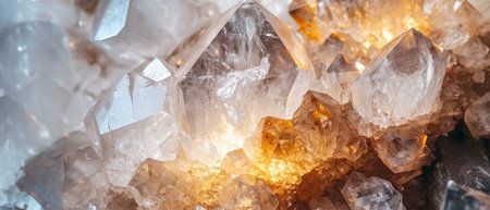 Brilliant quartz crystals showcasing intricate facets and stunning textures in natural lightの素材