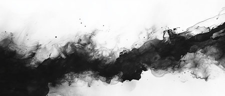 Layered black ink patterns on a white background creating striking visual depth and contrastの素材