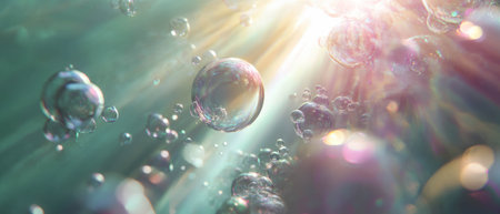 Underwater bubbles create a mesmerizing display of light rays and aquatic texturesの素材