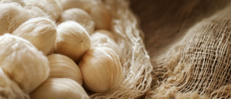 Silk cocoons showcase unique textures and natural fibers in close-up view of natures craftsmanshipの素材