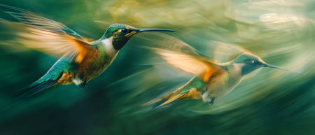Hummingbirds in motion showcasing iridescent feathers and unique flight patternsの素材