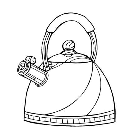 Teapot on a white background. Coloring vector illustration with dish. Hand drawn teapot for adult coloring book, pages, art therapy. Illustration for posters and greeting cards.のイラスト素材