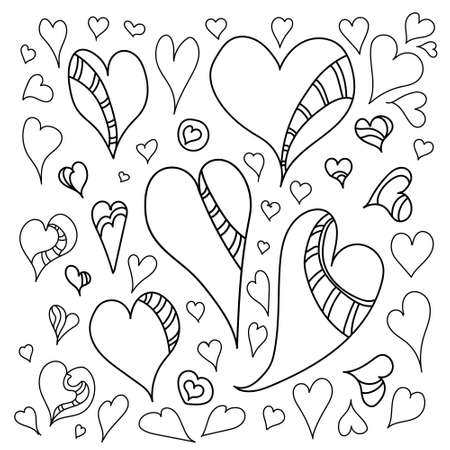 Valentine's Day hearts in doodle style. Holiday design, vector graphics. Decorative set.のイラスト素材