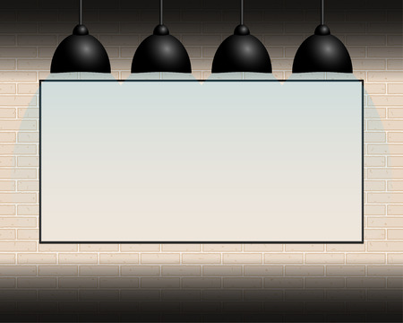 Billboard with white background on the wall, blue illumination, backlightのイラスト素材