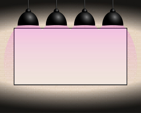 Billboard with white background on the wall, pink illumination, backlightのイラスト素材