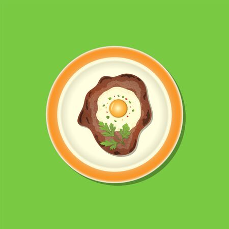 Fried meat with egg and parsley on the plate.のイラスト素材