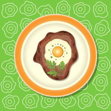 Fried meat with egg and parsley on the plate.のイラスト素材