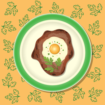 Fried meat with egg and parsley on the plate.のイラスト素材