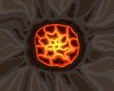 The crater of a volcano with a red-hot lava, vector illustrationのイラスト素材