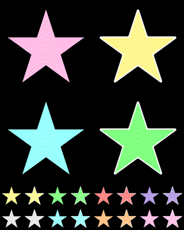 Star, white star collection with colored stripes coming out from above.のイラスト素材