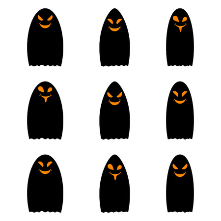 Simple black ghost, halloween ghost, set of vector halloween ghosts, holiday elements of decorationのイラスト素材