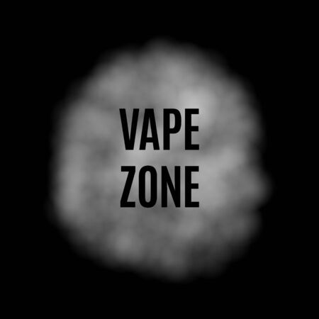 Vector White Smoke for Use on Dark Background, has Some Transparency. Color Vapor with Inscription Vape Zone on Black Backdropのイラスト素材