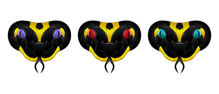 Vector Black Yellow Snake. Illustration of Snake Head with Purple, Red and Blue Eyesのイラスト素材