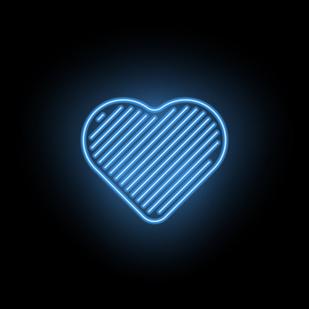 A Vector Neon Heart. Neon Silhouette of Blue Heart formed by Contour and Parallel Lines, Isolated on the Black Background with Backlightのイラスト素材