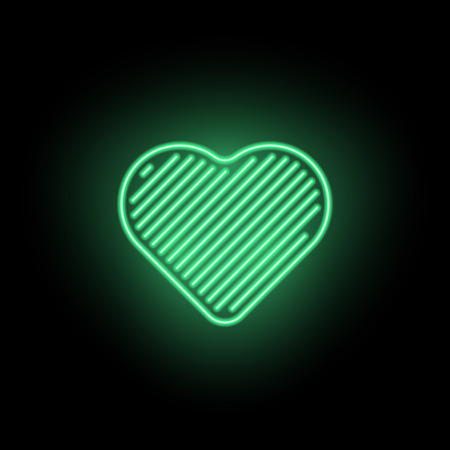 A Vector Neon Heart. Neon Silhouette of Green Heart formed by Contour and Parallel Lines, Isolated on the Black Background with Backlightのイラスト素材