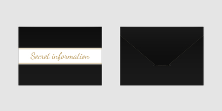 Decorative Black Envelope. Vector Mock up of Envelop with Inscription Secret Information, Backside View and Frontside Viewのイラスト素材