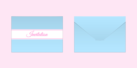 Decorative Blue Envelope. Vector Mock up of Envelop with Inscription Invitation, Backside View and Frontside Viewのイラスト素材