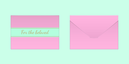 Decorative Pink Envelope. Vector Mock up of Envelop with Inscription For the Beloved, Backside View and Frontside Viewのイラスト素材