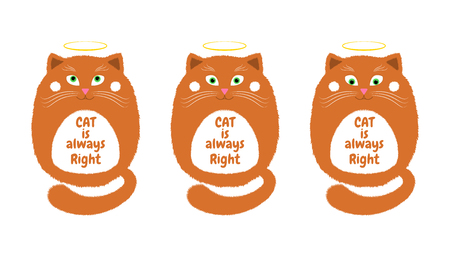 Sitting Orange Kitten with Green Eyes, Nimbus and Inscription Cat is Always Right.のイラスト素材