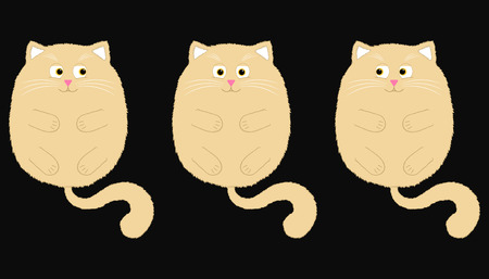 Funny Illustration of Beige Kitten with Orange Eyes, Lying on the Back with Paws and Tail.のイラスト素材