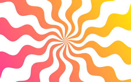 Vector background with Wavy Lines. Creative Background consisting of Stripe Shapes with Liquid effect of Color outgoing from the center. Yellow-pink gradient colorのイラスト素材