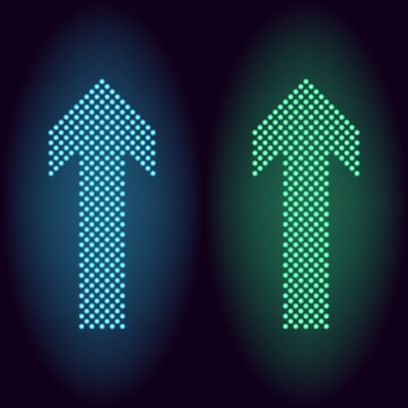 Blue and green neon dot arrow vector illustration setのイラスト素材