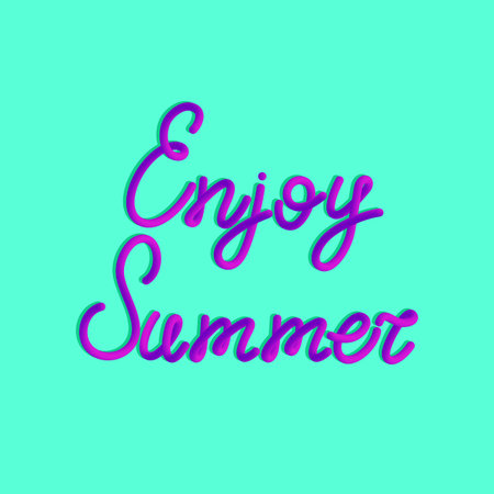 Inscription of Enjoy summer in 3d style. Vector purple lettering of enjoy summer with liquid effect...