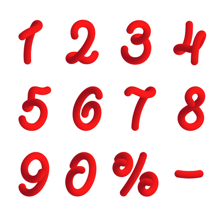 Red numbers in 3d style. Vector illustration of digits with liquid effect of red gradient in volumetric style. Isolated numerals on the white backgroundのイラスト素材