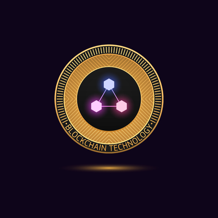 Cryptocurrency golden Coin in Blockchain technology. Vector illustration, logotype or concept of Digital Cryptocurrency Token for Initial Coin Offering or ICOのイラスト素材